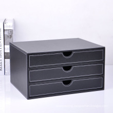 Black PU Desktop File Box with Drawers